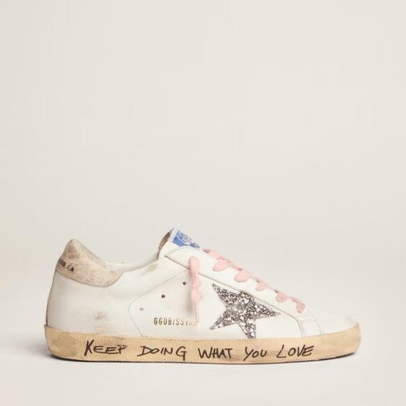 Golden Goose Shoes Womens Superstar With Silver Glitter Star And